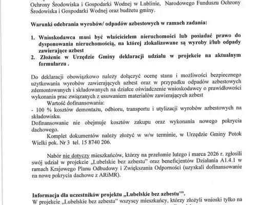 Gmina Potok Wielki: do 4 listopada można składać wnioski na usunięcie eternitu
