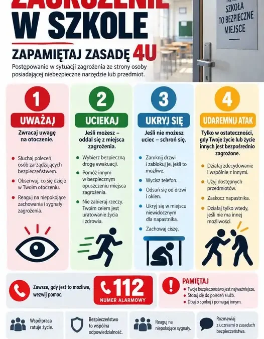 Zasada 4U – jak szkoły mają reagować na realne zagrożenie?
