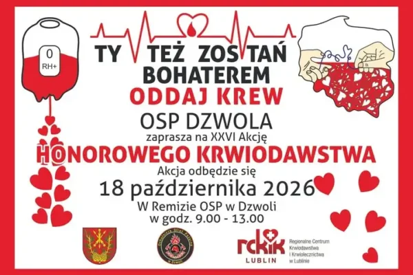 Dzwola: w niedzielę 18 października akcja krwiodawstwa w remizie OSP
