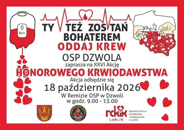 Dzwola: w niedzielę 18 października akcja krwiodawstwa w remizie OSP